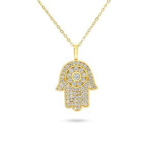 VVS1 Moissanite Hamsa Hand Evil Eye Protection, 18k Gold Plated 925 Silver